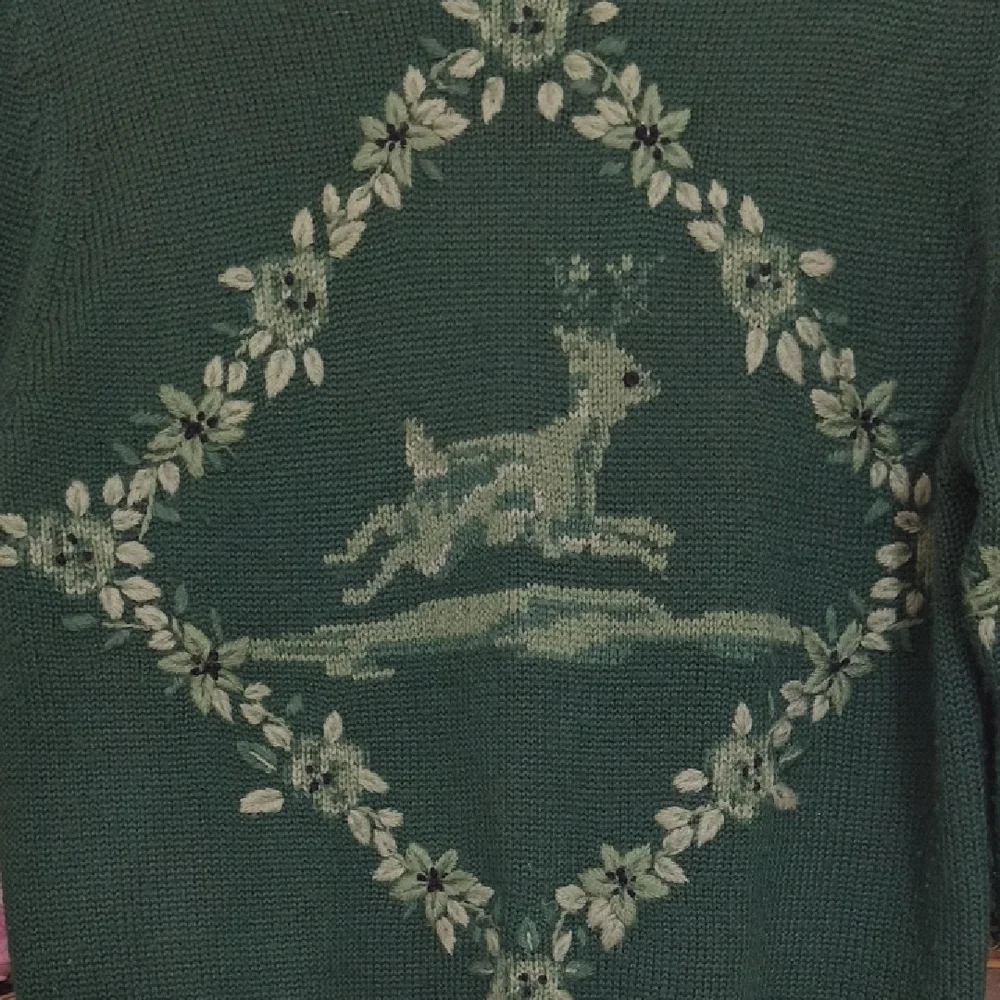 Herman Geist Green Sweater Deer Design Vintage Grandmacore Eclectic Cottagecore - Picture 4 of 14